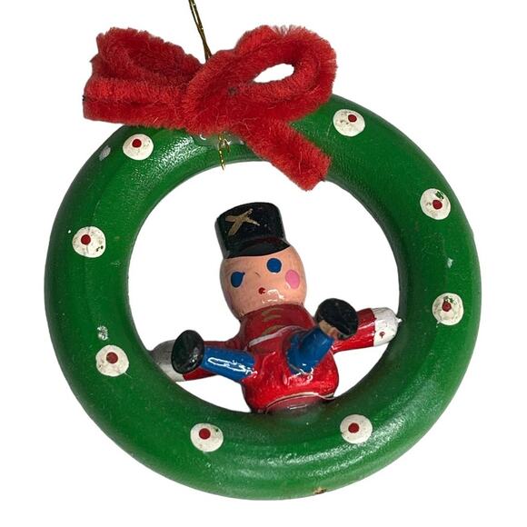 Vintage Wooden Wreath with Toy Soldier Christmas Ornament - Picture 2 of 9